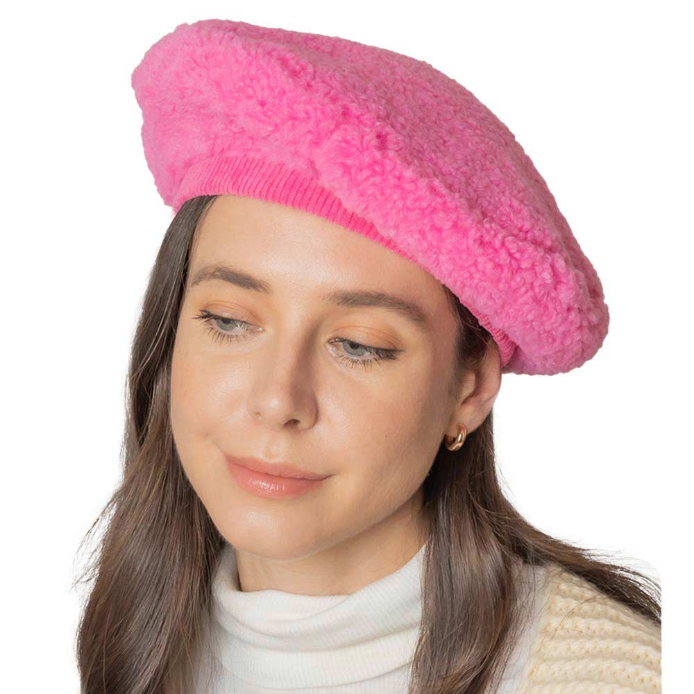 Pink Solid Sherpa Beret Hat, is made with care and love from very soft and warm yarn that keeps you warm and toasty on cold days and on winter days out. An awesome winter gift accessory! Wear this hat to keep yourself warm in a stylish way at any place any time. The perfect gift for Birthdays, Christmas, Stocking stuffers, holidays, anniversaries, and Valentine's Day, to friends, family, and loved ones. Enjoy the winter with this Sherpa Beret Hat.