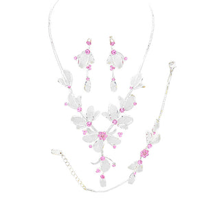 Pink Stone Accented Metal Mesh Petal Jewelry Set, These Necklace jewelry sets are Elegant. Get ready with these beautifully floral detailed stone Necklace and a bright Bracelet, adds a gorgeous glow to any outfit. Stunning jewelry set will sparkle all night long making you shine out like a diamond. Suitable for wear Party, Wedding, Date Night or any special events. Perfect Birthday, Anniversary, Prom Jewelry, Thank you Gift. 