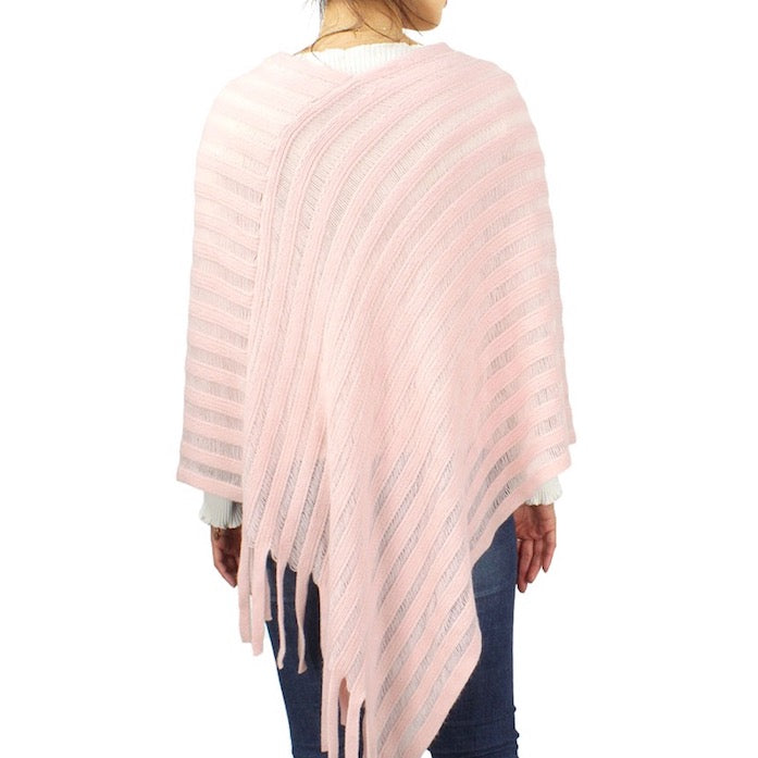 Pink Stripe Texture Fringe Detailed Knit Shawl Cape Poncho Outwear Cover Up, the perfect accessory, luxurious, trendy, super soft chic capelet, keeps you warm & toasty. You can throw it on over so many pieces elevating any casual outfit! Perfect Gift Birthday, Holiday, Christmas, Anniversary, Wife, Mom, Special Occasion