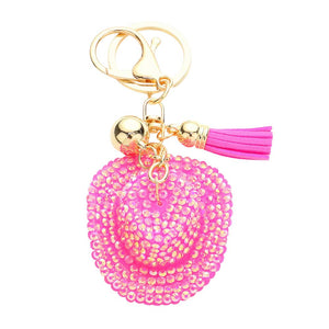 Pink Studded Cowboy Hat Faux Suede Tassel Keychain, is nicely designed with a tassel theme that is eye-catchy & easily found from anywhere. Get your loved ones the perfect gift for this Halloween, an evil cowboy hat faux suede tassel keychain! Made with Tassel, this keychain is the best to carry around the keys to your treasure box or your evil hideout!