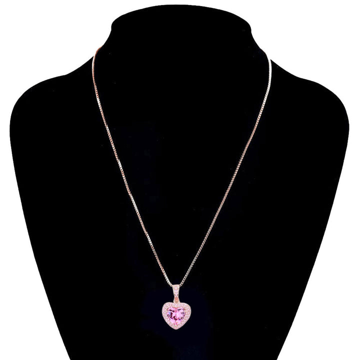 Pink Stylish CZ Heart Pendant Necklace, Get ready with these Heart Pendant Necklace, put on a pop of color to complete your ensemble. Perfect for adding just the right amount of shimmer & shine and a touch of class to special events. Perfect Birthday Gift, Anniversary Gift, Mother's Day Gift, Graduation Gift.