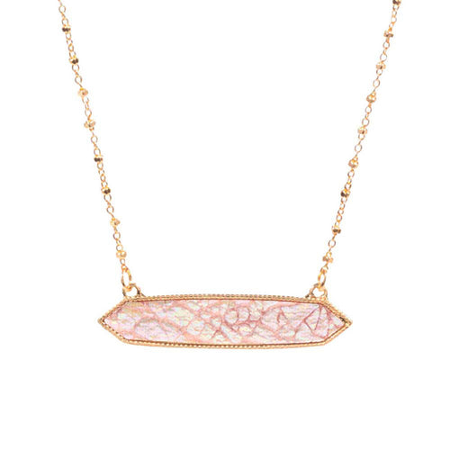 Trendy Patterned Hexagon Pendant Necklace - Pink