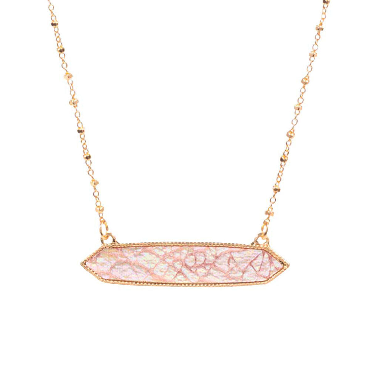 Pink Trendy Patterned Hexagon Pendant Necklace. Designed to accent the neckline, a fashion faithful, adds a gorgeous stylish glow to any outfit style, jewelry that fits your lifestyle! Adds a touch of beautiful inspired beauty to your look. Fabulous gift, ideal for your loved one or yourself. Perfect Birthday gift, friendship day, Mother's Day, Graduation Gift.