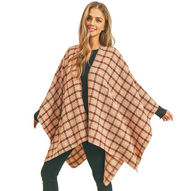 Pink Trendy Plaid Check Pattern Ruana, the perfect accessory, luxurious, trendy, super soft chic capelet, keeps you warm and toasty. You can throw it on over so many pieces elevating any casual outfit! Match well with jeans and T-shirts with these poncho ruana, Stay trendy and comfortable! Have it for your winter wardrobe with out any doubt.  Awesome winter gift accessory!
