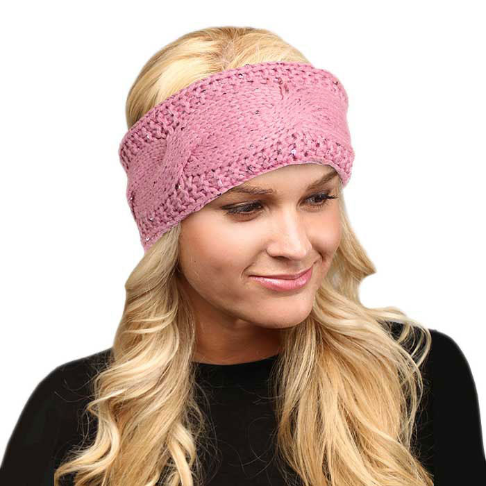 Pink Twisted Tiny Sequin Soft Knit Headband, Weather you're having a bad hair day, want to wear a pony tail, or have gorgeous cascading curls. This head warmer tops off your style with the perfect touch, knotted headband creates a cozy, trendy look, both comfy and fashionable with a pop of color. Perfect for ice-skating, skiing, camping, or any cold activities. This Head Warmer makes a perfect gift for your loved ones!