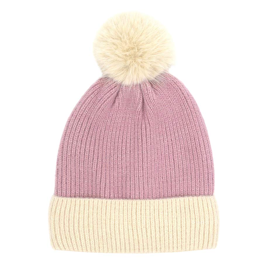Pink Two Tone Knit Pompom Beanie Hat, wear this beautiful pompom Beanie Hat before running out the door into the cool air. It will keep you incredibly warm and toasty on cold days and winter. Accessorize the fun way with this beanie hat to not only get the warmth but also get compliments due to its eye-catchy look. It's the autumnal touch that you need to finish your outfit in style. Beautiful winter gift accessory!