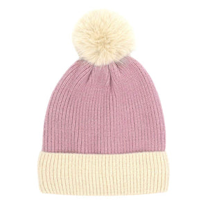 Pink Two Tone Knit Pompom Beanie Hat, wear this beautiful pompom Beanie Hat before running out the door into the cool air. It will keep you incredibly warm and toasty on cold days and winter. Accessorize the fun way with this beanie hat to not only get the warmth but also get compliments due to its eye-catchy look. It's the autumnal touch that you need to finish your outfit in style. Beautiful winter gift accessory!