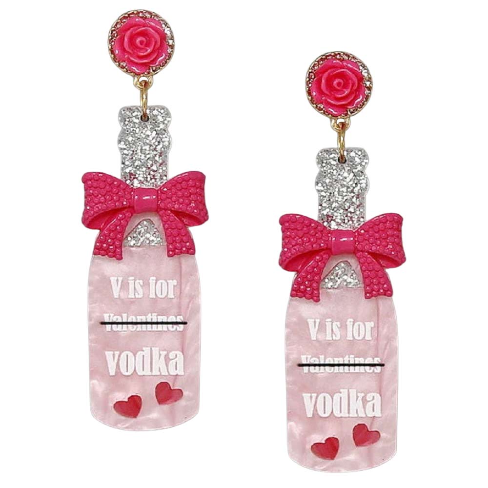 White V Is For Vodka Bottle Acetate Earrings, These acetate earrings will be the highlight of any outfit and add a touch of whimsy to your costume jewelry collection! Get into the valentine spirit with our gorgeous handcrafted vodka earrings. Bright designs with message-themed colors and patterns will be the perfect and trendy choice for your valentine's party costumes.