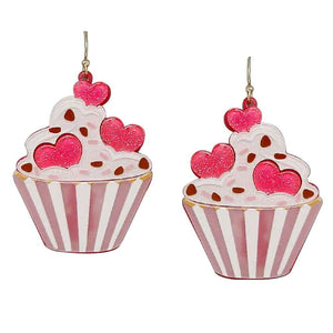 Pink Valentine's Heart Cupcake Acetate Earrings, An excellent piece of jewelry for this valentine that features a cool, decidedly chic, and always fun. The heart cake earrings combine a heart with a beautiful palette crafted entirely. Fun handcrafted jewelry that fits your lifestyle adding a pop of pretty color.