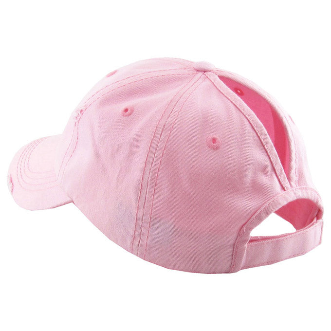 Pink Distressed Baseball Cap, Pink Vintage Ponytail Baseball Cap, comfy vintage cap great for a bad hair day, pull your bun or ponytail thru the back opening, great for keeping your hair away from face while exercising, running, playing sports or just taking a walk. Perfect Birthday Gift, Mother's Day Gift, Anniversary Gift, Thank you Gift, Graduation