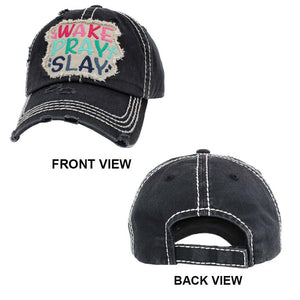 Pink Wake Play Slay Vintage Baseball Cap, A beautiful & cool religion-themed vintage cap that will not only save a bad hair day but also amps up your beauty to a greater extent. This Wake Play Slay message embroidered baseball hat is made for you. It's fully adjustable and easy to wear in the perfect style! Perfect to keep your hair away from your face while exercising, running, playing tennis, or just taking a walk outside.