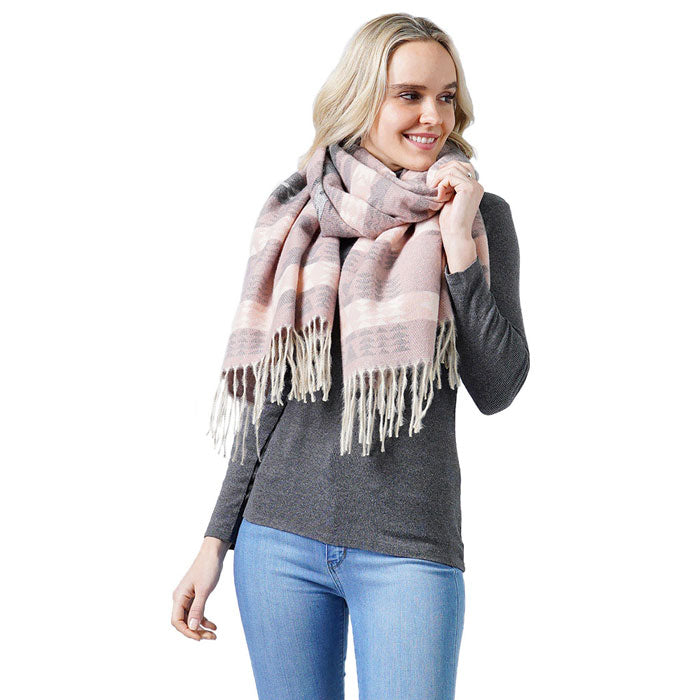 Pink Western Pattern Woven Scarf Shawl, trendy, and soft. Keeps you warm and toasty in the cold weather. You can throw it on over so many pieces elevating any casual outfit! A perfect gift for Wife, Mom, Birthday, Holiday, Christmas, Anniversary, Fun Night Out. Great for daily wear in the cold winter to protect you against the chill. Enjoy the winter with enhanced luxe!