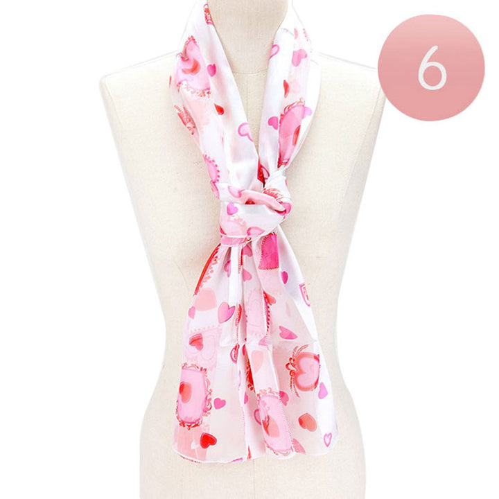 Pink White 6PCS Silk Feel Satin Striped Heart Pattern Print Scarves, Accent your look with this soft, highly versatile scarf. Great for daily wear in the cold winter to protect you against chill, classic infinity-style scarf. Perfect Gift for Wife, Mom, Birthday, Holiday, Anniversary, Fun Night Out, Valentine's Day Gift.