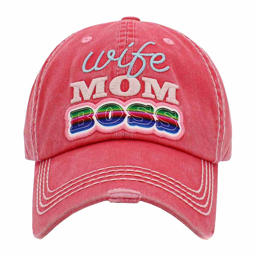 Pink Wife Mom Boss Message Vintage Baseball Cap, Fun is a cool vintage cap perfect for who is in charge of the home, it is an adorable baseball cap that has a vintage look, giving it that lovely appearance. These stylish vintage caps all feature catchy message themes that are sure to grab some attention. 
