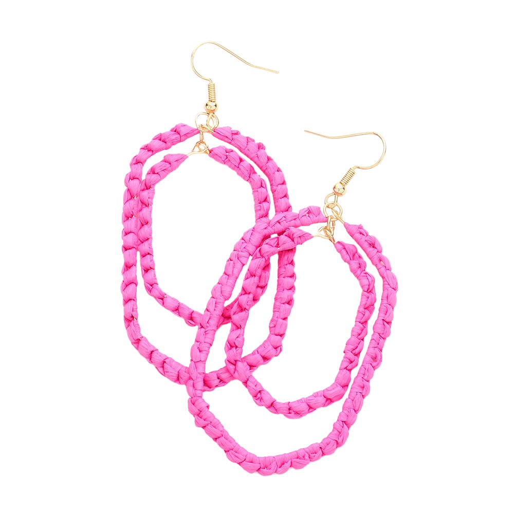 Pink Woven Raffia Double Open Hexagon Dangle Earrings, enhance your attire with these beautiful raffia earrings to show off your fun trendsetting style. Get a pair as a gift to express your love for any woman person or for just for you on birthdays, Mother’s Day, Anniversary, Holiday, Christmas, Parties, etc.