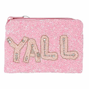 Pink Yall Western Theme Seed Beaded Coin Purse, perfectly goes with any outfit and shows your trendy choice to make you stand out on any occasion. Carry out this y all-western theme coin purse while attending a special occasion. Perfect for carrying makeup, money, credit cards, keys or coins, etc. It's lightweight and perfect for easy carrying. Put it in your bag and find it quickly with its eye-catchy colors. 