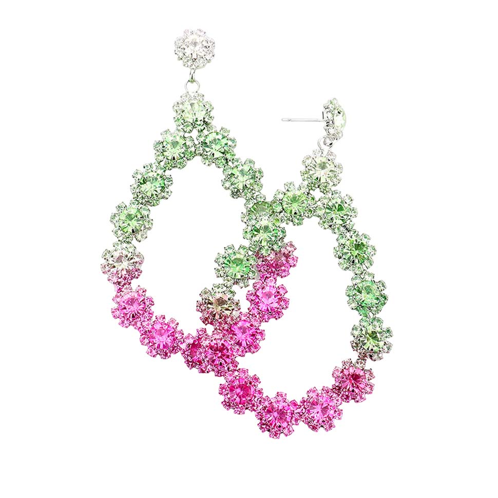 Pink and Green Floral Open Teardrop Ombre Evening Earrings, are beautifully decorated to dangle on your earlobes on special occasions for making you stand out from the crowd. Wear these evening earrings to show your unique yet attractive & beautiful choice. Coordinate these round stone earrings with any special outfit to draw everyone's attention. Perfect jewelry gift to expand a woman's fashion wardrobe with a modern, on-trend style.