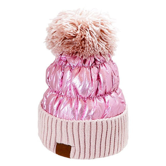 Pink Puffer Knit Pom Pom Glossy Winter Cozy Beanie Hat. Before running out the door into the cool air, you’ll want to reach for this toasty beanie to keep you incredibly warm. Accessorize the fun way with this puffer knit hat, it's the autumnal touch you need to finish your outfit in style. Awesome winter gift accessory!