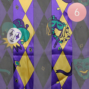 Purple 6PCS - Silk Feel Satin Mardi Gras Mask Pierrot Pattern Printed Scarves, on trend & fabulous, a luxe addition to your Mardi Gras costume. PERFECT for Mardi Gras Parades, Parties, Festivals, you name it! Fat Tuesday scarf, Mardi Gras Accessories, Purple Green & Gold, Mardi Gras costume, Mardi Gras Gift