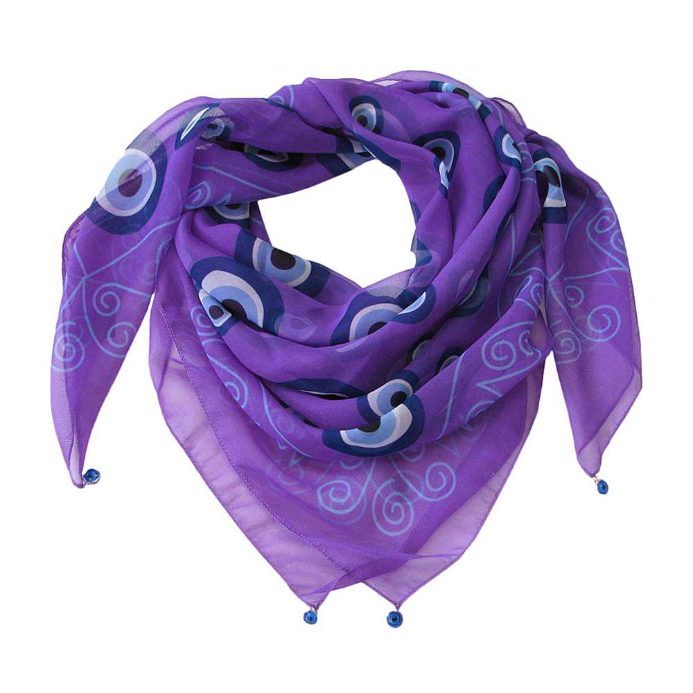 Purple Evil Eye Print Scarf, thin and light weight with the classic evil eye motif brings retro and classic in a timeless piece. Not only will you be fashion forward but also fashionably protected! These Fancy Scarf are great for indoor and outdoor events alike. It'll definitely become a favorite in your accessories collection. Suitable for Holiday, Casual or any Occasions in Spring, Summer and Autumn. 