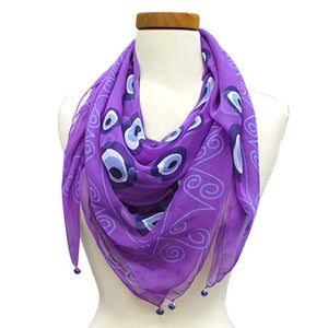 Purple Evil Eye Print Scarf, thin and light weight with the classic evil eye motif brings retro and classic in a timeless piece. Not only will you be fashion forward but also fashionably protected! These Fancy Scarf are great for indoor and outdoor events alike. It'll definitely become a favorite in your accessories collection. Suitable for Holiday, Casual or any Occasions in Spring, Summer and Autumn. 