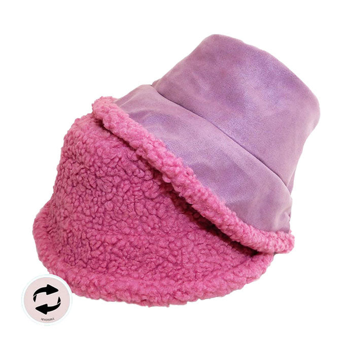 Purple Fashionable Winter Reversible Faux Fur Sherpa Bucket Hat, Before running out the door into the cool air, you’ll want to reach for these  Faux Fur Sherpa Bucket Hatto keep you incredibly warm and comfortable even when the sun is high in the sky.  Perfect for keeping the sun off of your face, neck, and shoulders.