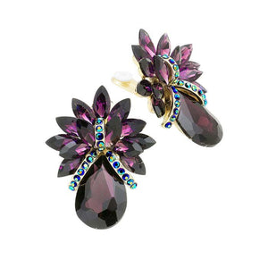 Purple Glass Crystal Petal Teardrop Clip On Earrings. Beautifully crafted design adds a gorgeous glow to any outfit. Jewelry that fits your lifestyle! Perfect Birthday Gift, Anniversary Gift, Mother's Day Gift, Anniversary Gift, Graduation Gift, Prom Jewelry, Just Because Gift, Thank you Gift.