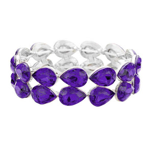 Purple Glass Crystal Teardrop Stretch Evening Bracelet. Look like the ultimate fashionista with these Evening Bracelets! Add something special to your outfit! Special It will be your new favorite accessory. Perfect Birthday Gift, Mother's Day Gift, Anniversary Gift, Graduation Gift, Prom Jewelry, Just Because Gift, Thank you Gift.