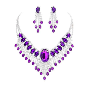 Purple Glass Stone Ephemeral Wings Necklace, Glass Statement stunning jewelry set will sparkle all night long making you shine out like a diamond. Make a stylish addition to your fashion necklace and jewelry collection. put on a pop of color to complete your ensemble. perfect for a night out on the town or a black tie party, Perfect Gift, Birthday, Anniversary, Prom, Mother's Day Gift, Wedding, Bridesmaid etc.