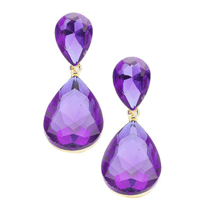 Purple Glass Crystal Teardrop Evening Earrings. This evening earring is simple and cute, easy to match any hairstyles and clothes. Suitable for both daily wear and party dress. Great choice to treat yourself and This earrings is perfect for Holiday gift, Anniversary gift, Birthday gift, Valentine's Day gift for a woman or girl of any age.