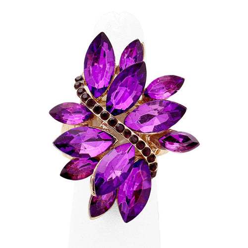 Marquise Crystal Cluster Stretch Ring - Purple