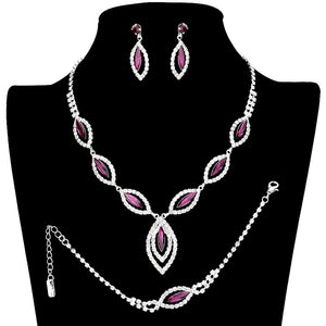 Purple Marquise Rhinestone Necklace Jewelry Set. Stunning jewelry sets suits any style and occasion wear over your favorite tops and dresses this season!  Adds the perfect accent to your wardrobe. A timeless treasure designed to accent the neckline adds a gorgeous stylish glow to any outfit style, jewelry that fits your lifestyle! This rhinestone jewelry set piece is versatile and goes with practically anything! A fabulous gift, ideal for your loved one or yourself.