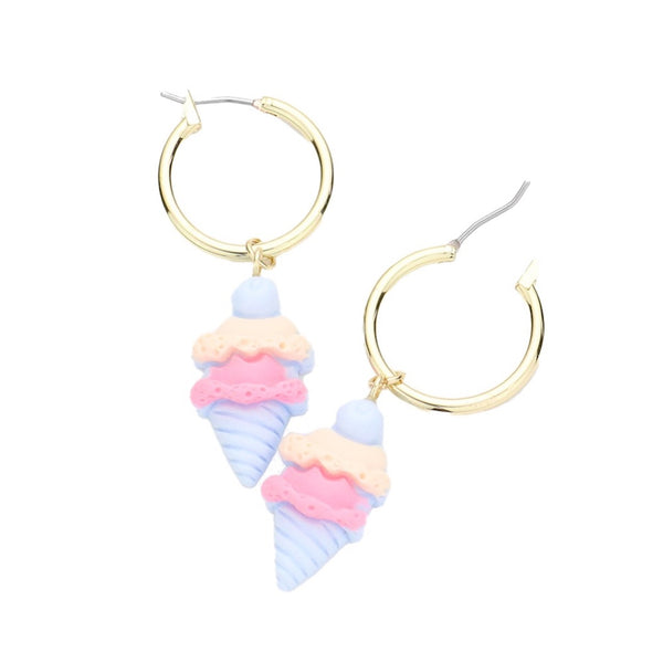 Blue Metal Hoop Colorful Fun Pastel Ice Cream Dangle Pin Catch Earrings, adds beautiful glow & eye-catching style to any outfit, coordinate these earrings with any ensemble. Ideal for parties, special events, holidays. Perfect Gift for Birthdays, Anniversary, Mother's Day, Easter, Christmas, Valentines Day, Just Because