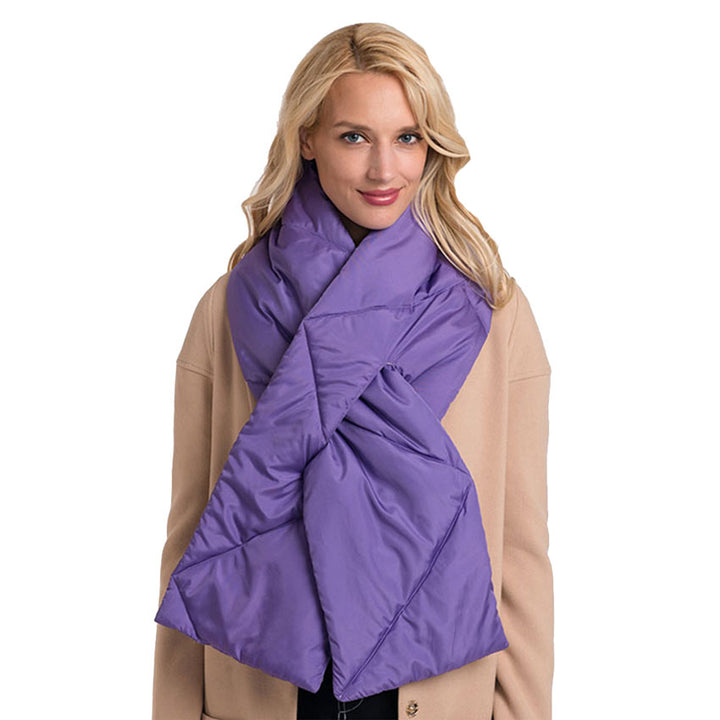 Purple Padding Oblong Pull Through Scarf, delicate, warm, on trend & fabulous, a luxe addition to any cold-weather ensemble. Great for daily wear in the cold winter to protect you against chill, classic infinity-style scarf & amps up the glamour with plush material that feels amazing snuggled up against your cheeks.