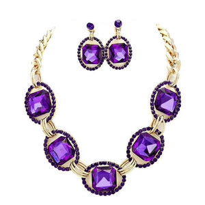 Purple Pave Trim Glass Crystal Link Necklace Wear together or separate according to your event, versatile enough for wearing straight through the week, perfectly lightweight for all-day wear, coordinate with any ensemble from business casual to everyday wear, the perfect addition to every outfit. Perfect Birthday Gift, Anniversary Gift, Mother's Day Gift, Graduation Gift, Prom Jewelry, Just Because Gift, Thank you Gift.