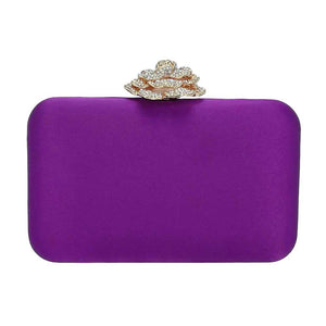 Purple Rhinestone Pave Rose Clasp Evening Clutch Bag, This high-quality Evening Clutch Bag is both unique and stylish. Take your look from bland to glam with the bold attitude of this embellished clutch. Perfect for lipstick, money, credit cards, keys or coins and many more things, light and gorgeous. Suitable for weekends, weddings, evening parties, cocktail various parties, night out or any special occasions and so on.