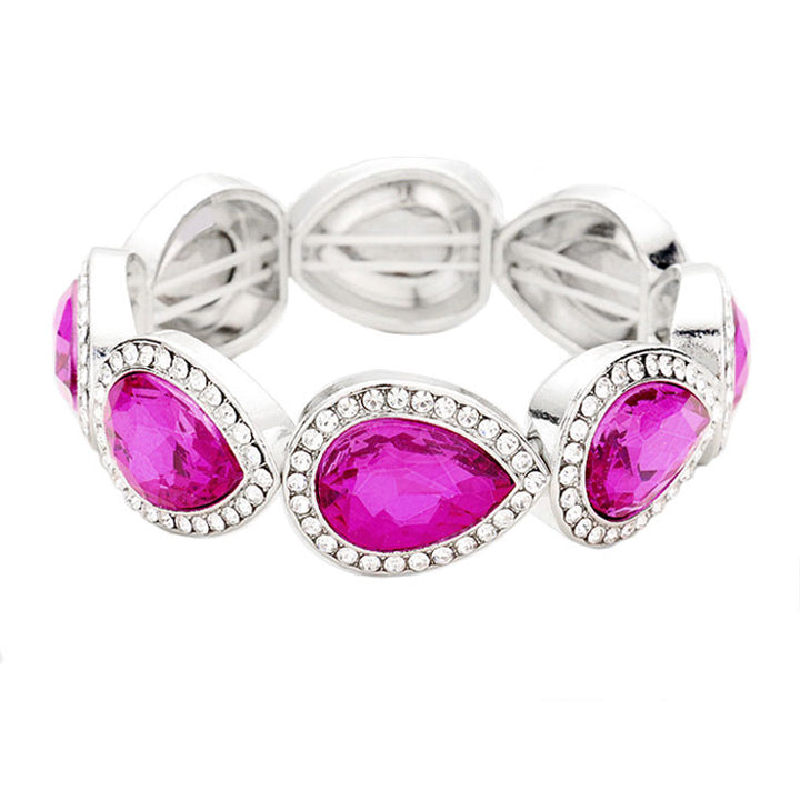 Purple Rhinestone Trim Teardrop Crystal Stretch Evening Bracelet, Get ready with these Stretch Bracelet, put on a pop of color to complete your ensemble. Perfect for adding just the right amount of shimmer & shine and a touch of class to special events. Perfect Birthday Gift, Anniversary Gift, Mother's Day Gi