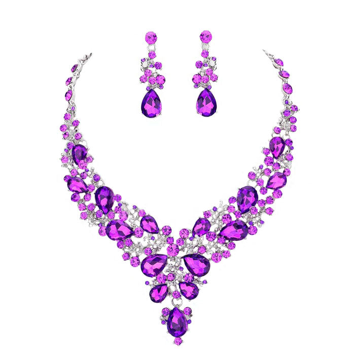 Purple Round Teardrop Stone Accented Evening Necklace Beautifully crafted design adds a gorgeous glow to any outfit. Jewelry that fits your lifestyle! stunning evening necklace will sparkle all night long making you shine out like a diamond. perfect for a night out on the town or a black tie party. Perfect Gift for Birthday, Anniversary, Prom, Mother's Day Gift, Thank you Gift.