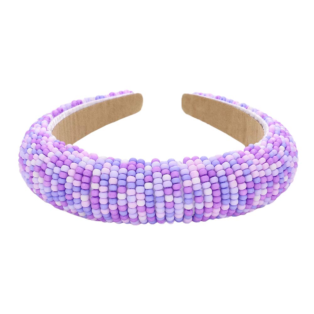 Purple Seed Beaded Padded Headband, create a natural & beautiful look while perfectly matching your color with the easy-to-use padded headband. Push your hair back and spice up any plain outfit with this seed-beaded headband! Be the ultimate trendsetter & be prepared to receive compliments wearing this chic headband with all your stylish outfits! Add a super neat and trendy knot to any boring style.