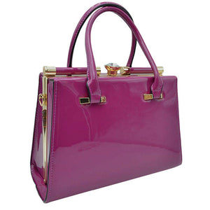 Purple Shiny Patent Leather Golden Hardware Shoulder Tote Bag, Design in a stylish silhouette. Crafted from shiny patent leather with golden hardware.Smooth push-lock closure. Flat bottom with protective studs. Wear it to add a chic punctuation to any look.