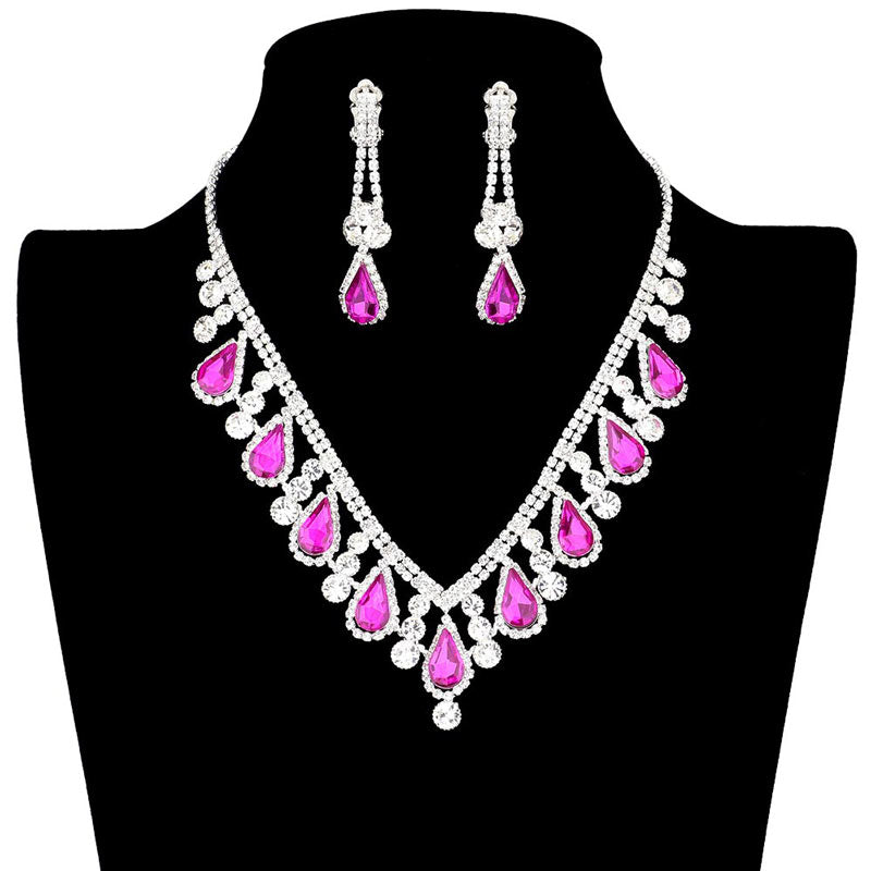 Purple Silver Crystal Rhinestone Teardrop Necklace Clip on Earring Set, beautifully crafted design adds a gorgeous glow to any outfit to show your ultimate class. Jewelry that fits your lifestyle with the perfect look! The perfect accessory for adding just the right amount of shimmer and a touch of class to special events. It's perfectly lightweight so that it can be worn throughout the whole week. 