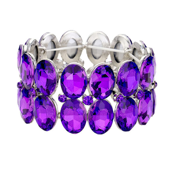 Purple Silver Glass Crystal Oval Stone Cluster Stretch Bracelet. Get ready with these Bracelet, put on a pop of colour to complete your ensemble. Perfect for adding just the right amount of shimmer & shine and a touch of class to special events. Perfect Birthday Gift, Anniversary Gift, Mother's Day Gift, Graduation Gift, Prom Jewellery, Just Because Gift, Thank you Gift.