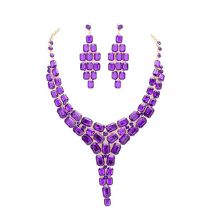 Purple Special Occasion Crystal Statement Drop Evening Necklace. Beautifully crafted design adds a gorgeous glow to any outfit. Jewelry that fits your lifestyle! Perfect Birthday Gift, Anniversary Gift, Mother's Day Gift, Anniversary Gift, Graduation Gift, Prom Jewelry, Just Because Gift, Thank you Gift.