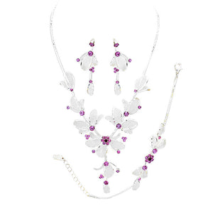Purple Stone Accented Metal Mesh Petal Jewelry Set, These Necklace jewelry sets are Elegant. Get ready with these beautifully floral detailed stone Necklace and a bright Bracelet, adds a gorgeous glow to any outfit. Stunning jewelry set will sparkle all night long making you shine out like a diamond. Suitable for wear Party, Wedding, Date Night or any special events. Perfect Birthday, Anniversary, Prom Jewelry, Thank you Gift. 