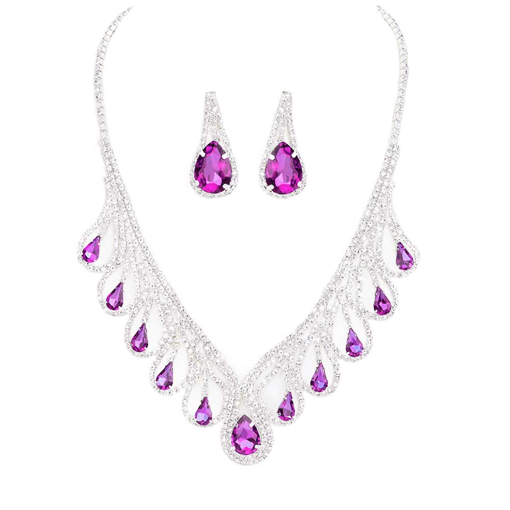 Purple Teardrop Crystal Rhinestone Collar Necklace, Detailed Crystal Collar Necklace, will sparkle all night long making you shine out like a diamond. Perfect for adding just the right amount of shimmer & shine and a touch of class to special events. perfect for a night out on the town or a black tie party, awesome Gift idea for Birthday, Anniversary, Prom, Mother's Day Gift, Sweet 16, Wedding.