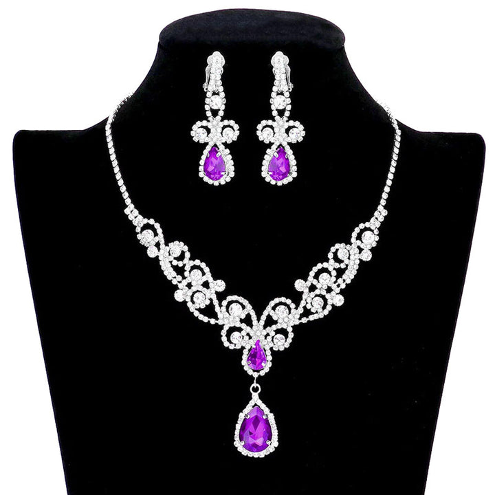 Purple Teardrop Crystal Rhinestone Vine Drop Collar Necklace. Beautifully crafted design adds a gorgeous glow to any outfit. Jewelry that fits your lifestyle! Perfect Birthday Gift, Anniversary Gift, Mother's Day Gift, Anniversary Gift, Graduation Gift, Prom Jewelry, Just Because Gift, Thank you Gift.