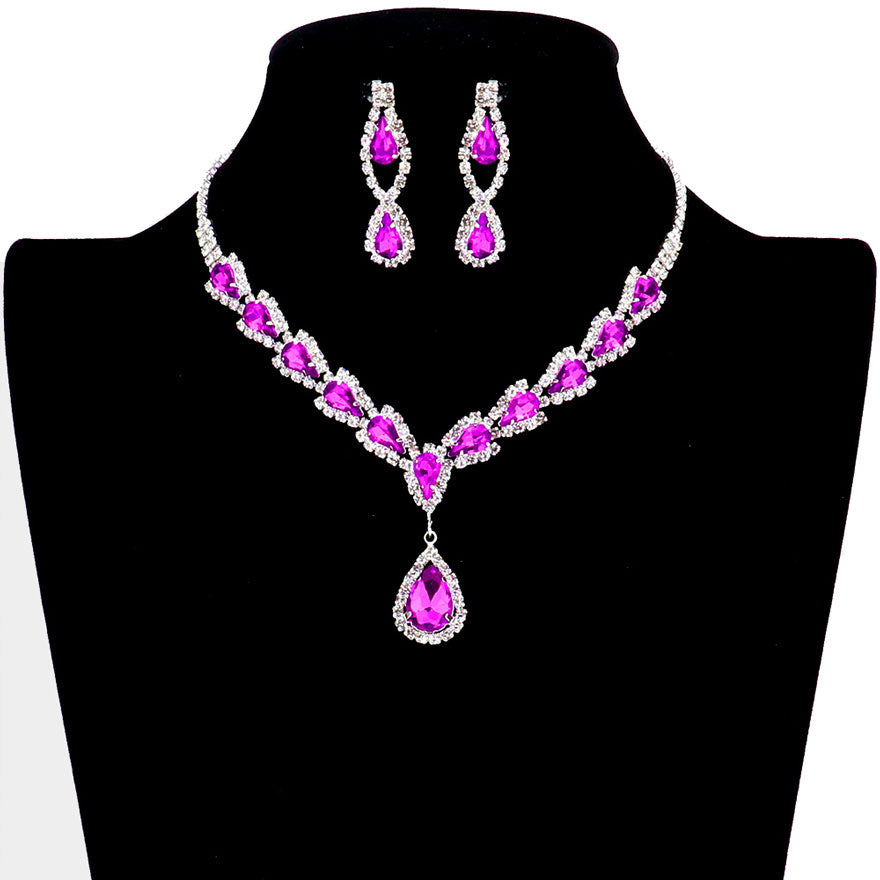 Purple Teardrop Stone Accented Rhinestone Necklace. Beautifully crafted design adds a gorgeous glow to any outfit. Jewelry that fits your lifestyle! Perfect Birthday Gift, Anniversary Gift, Mother's Day Gift, Anniversary Gift, Graduation Gift, Prom Jewelry, Just Because Gift, Thank you Gift.