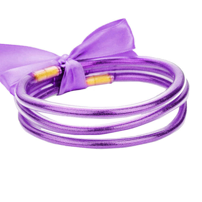 Purple Three Pieces Glitter Jelly Tube Bangle Bracelets. Beautifully crafted design adds a gorgeous glow to any outfit. Jewelry that fits your lifestyle! Perfect Birthday Gift, Anniversary Gift, Mother's Day Gift, Anniversary Gift, Graduation Gift, Prom Jewelry, Just Because Gift, Thank you Gift.