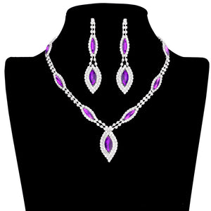 Purple Trendy Marquise Stone Accented Rhinestone Necklace, get ready with this rhinestone necklace to receive the best compliments on any special occasion. Put on a pop of color to complete your ensemble and make you stand out on special occasions. Awesome gift for anniversaries, Valentine’s Day, or any special occasion.