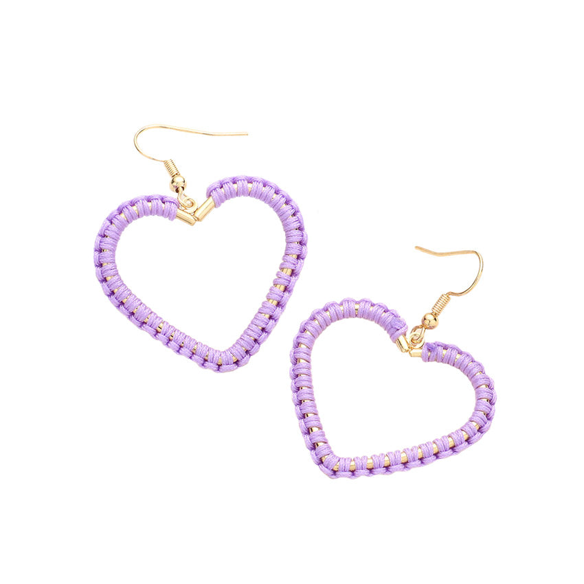 Purple Woven Thread Open Metal Heart Dangle Earrings, Take your love for statement accessorizing to a new level of affection with the heart dangle earrings. These earring crafted with Woven Thread and a heart design adds a gorgeous glow to any outfit. Adorable and will get you into that holiday mood in an instant! Wear these gorgeous earrings to make you stand out from the crowd & show your trendy choice this valentine.